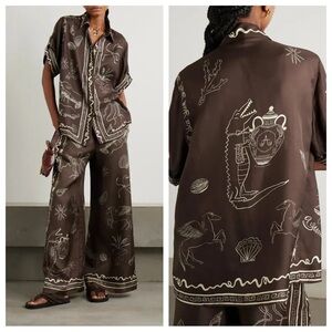 ALEMAIS + Sam Pauletto Printed Silk Twill Shirt in Brown